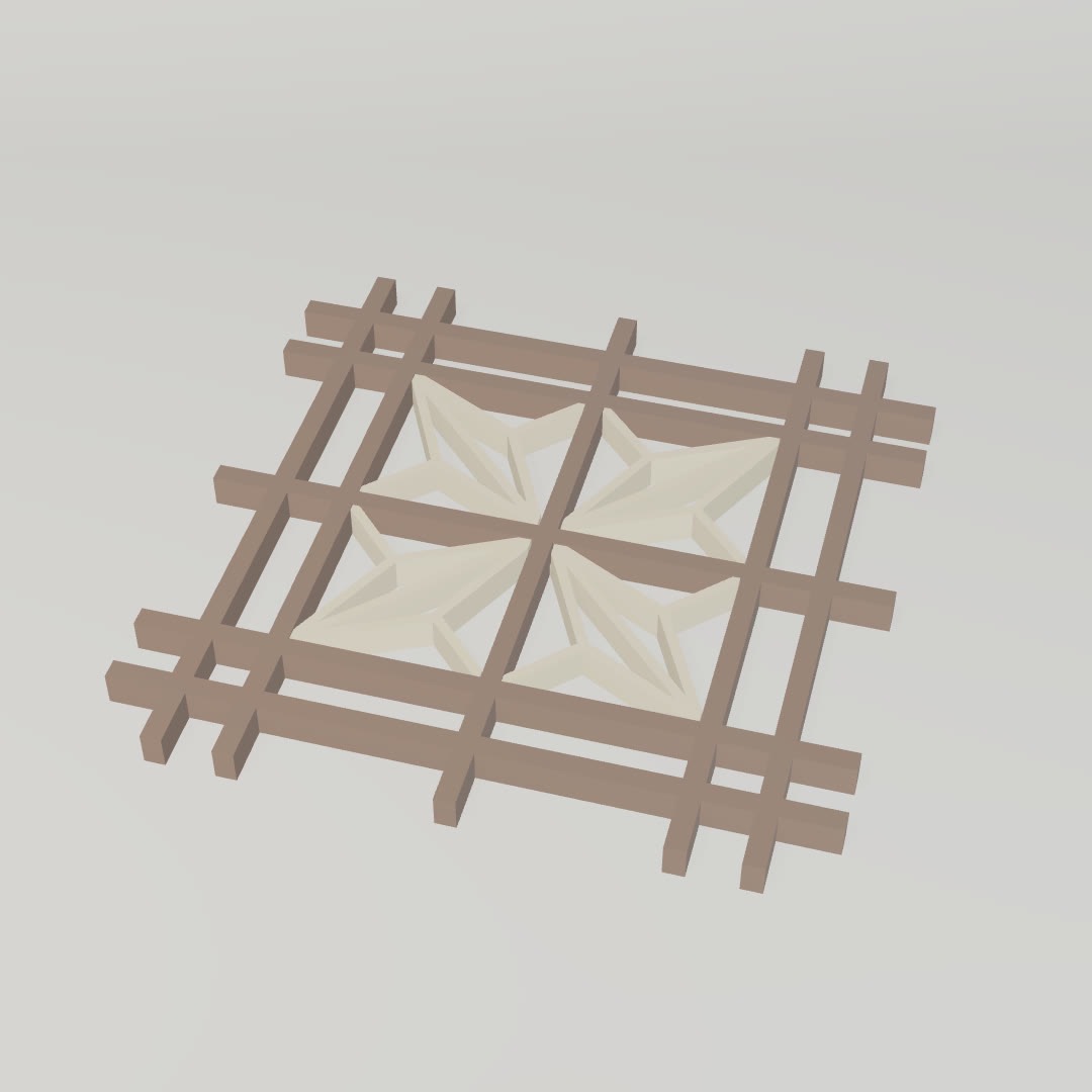 Draft render of the kumiko lattice coaster on a grey studio backdrop